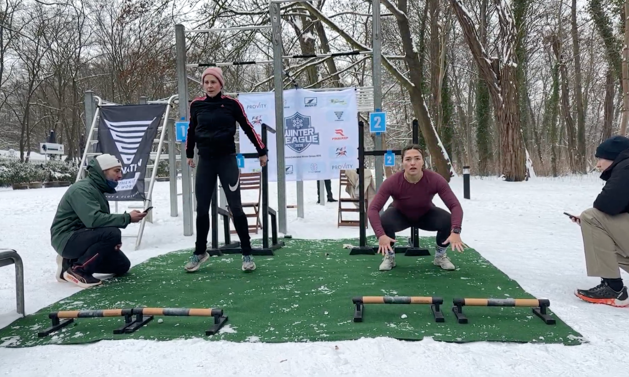Calisthenics competition in the snow